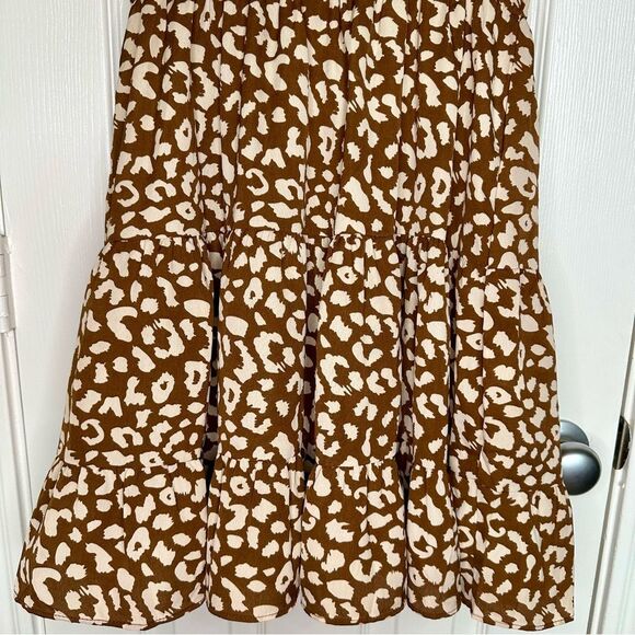 Kirundo Women’s Leopard Ruffle Hem Mini Dress Short Sleeve High Waist Dress - Picture 5 of 6